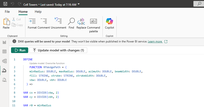 Screenshot showing the Update model with changes button